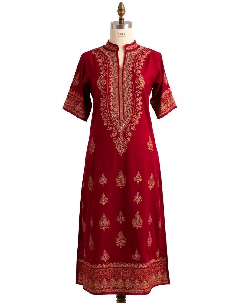 Women Maroon Embroidered Kurti