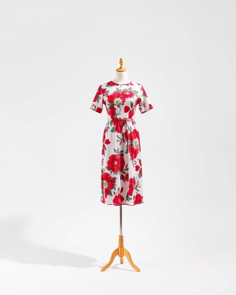 Women Red Floral Midi Dress